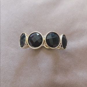 Gold Tone Black Round Elastic Bracelet